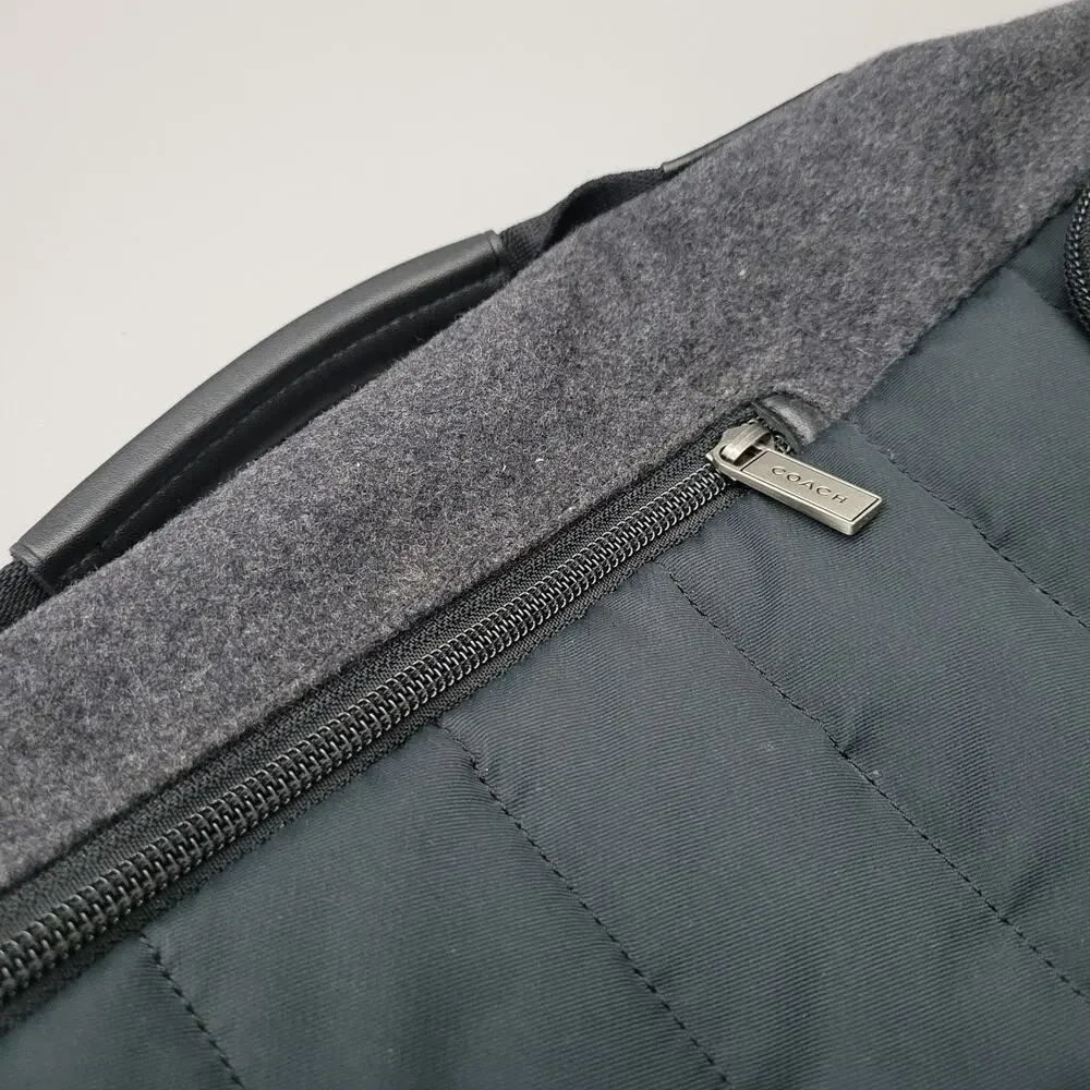 Coach Mens Varick Flap Backpack Mixed Fabic Wool Leather Black Metal Buckle Rare
